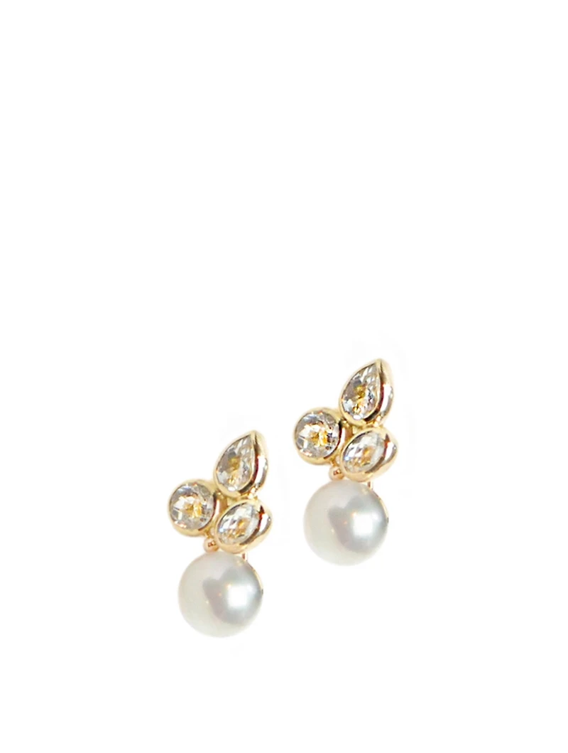 Bouquet 14K Gold Bezel Ear Jackets With Pearls And Topaz