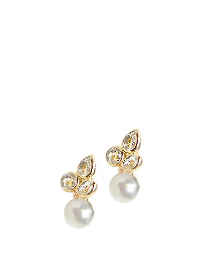 Bouquet 14K Gold Bezel Ear Jackets With Pearls And Topaz