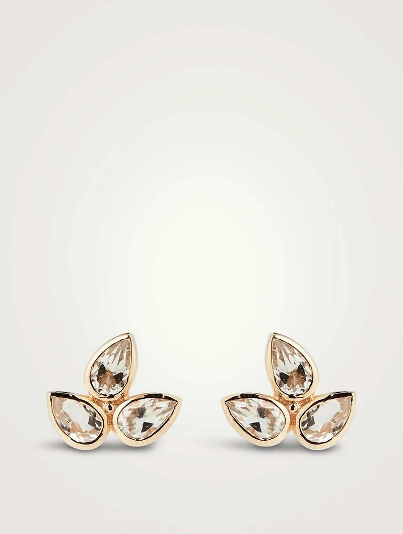 Bouquet 14K Gold Fleur de Lis Stud Earrings With White Topaz