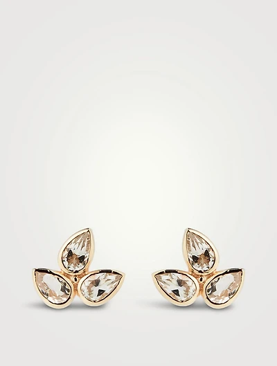 Bouquet 14K Gold Fleur de Lis Stud Earrings With White Topaz