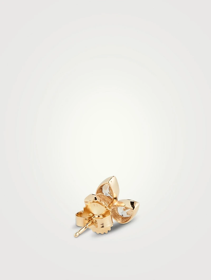 Bouquet 14K Gold Fleur de Lis Stud Earrings With White Topaz