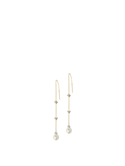 Cléo 14K Gold Pearl Chain Earrings With Pearls And Diamonds