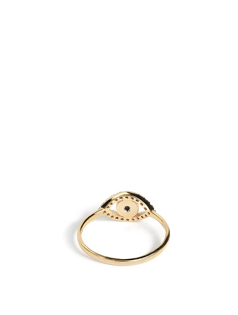 Classique 14K Gold Evil Eye Ring With Sleeping Beauty Turquoise And Diamonds