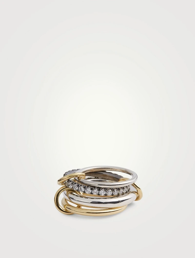 Janssen 18K Gold And Sterling Silver Stacked Ring With Diamonds