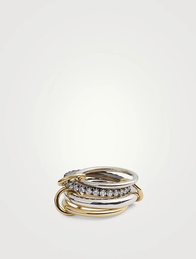 Janssen 18K Gold And Sterling Silver Stacked Ring With Diamonds