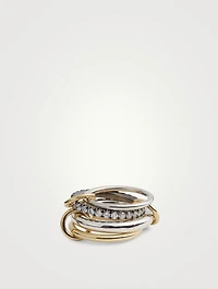 Janssen 18K Gold And Sterling Silver Stacked Ring With Diamonds