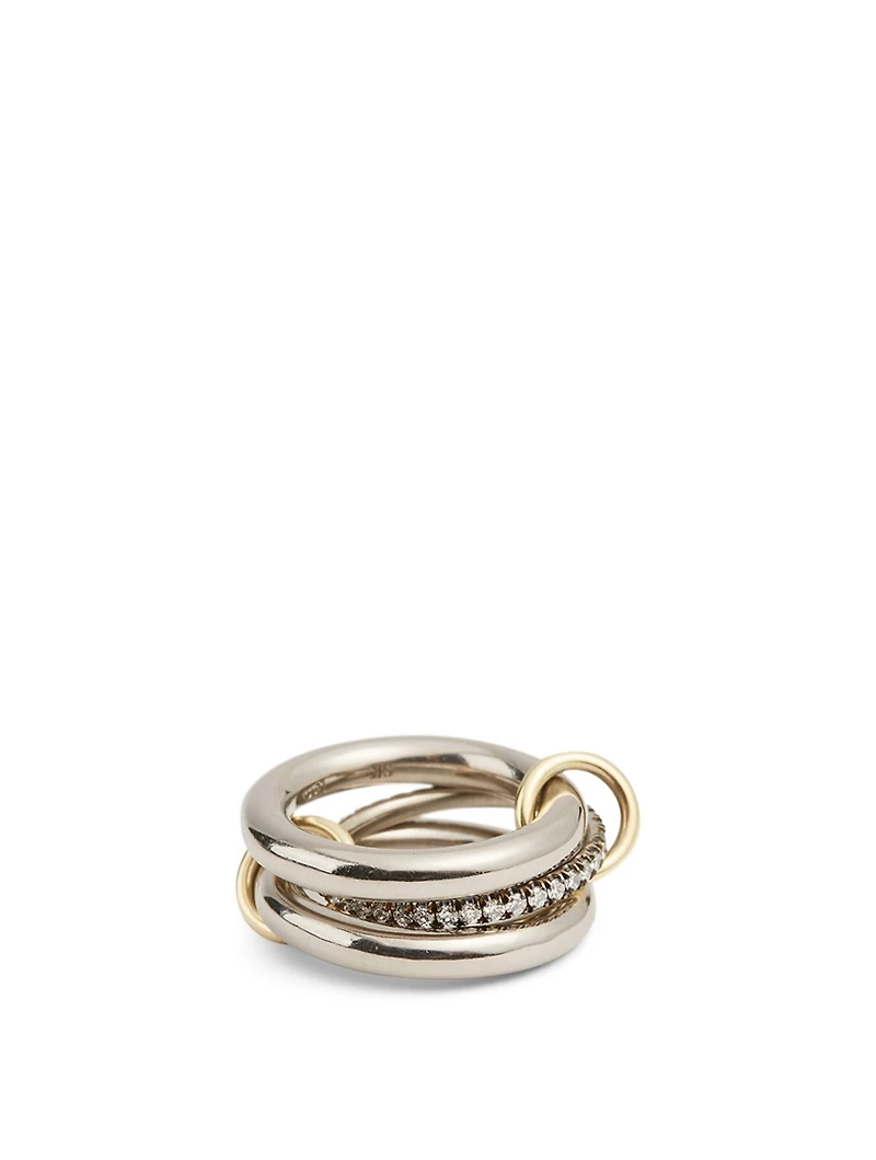 Libra BG 18K Gold And Silver Linked Ring With Diamonds