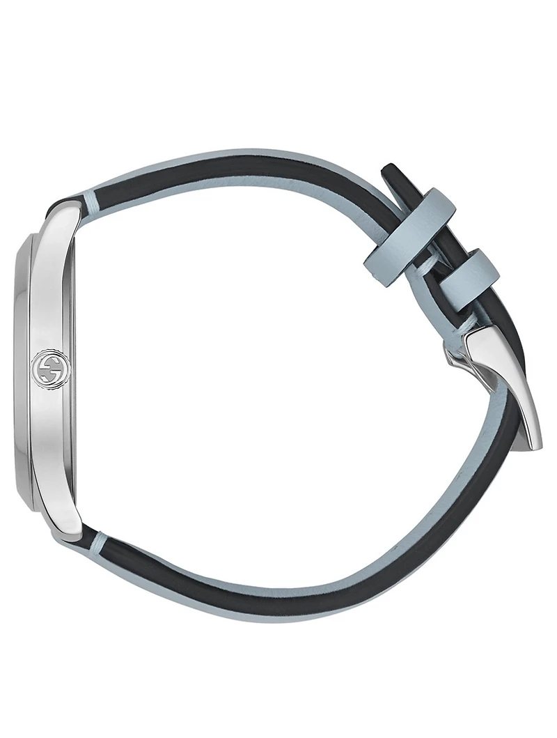 G-Timeless Leather Strap Watch With Mother Of Pearl