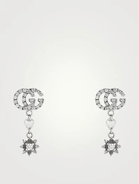 Flower And Double G 18K White Gold Earrings With Diamonds