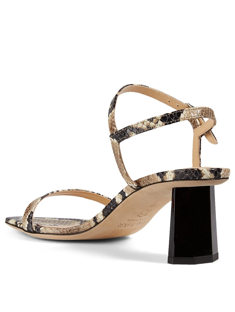 Magnolia Leather Heeled Sandals Snake Print