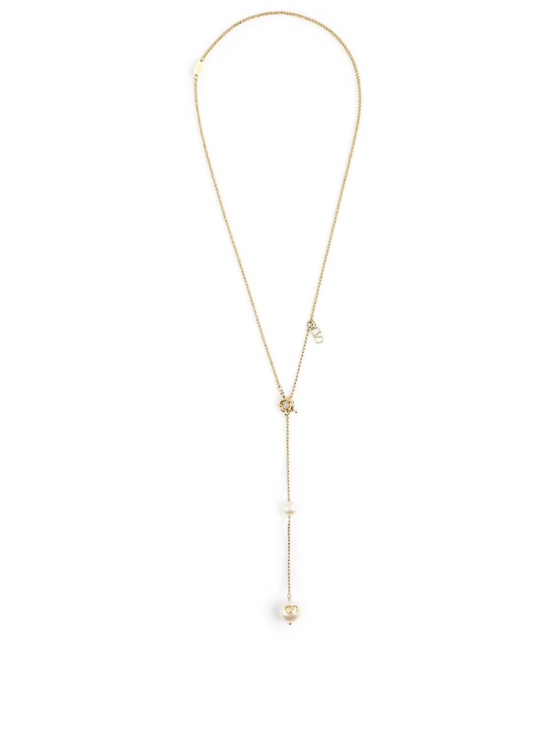 VLOGO Lariat Necklace With Faux Pearls