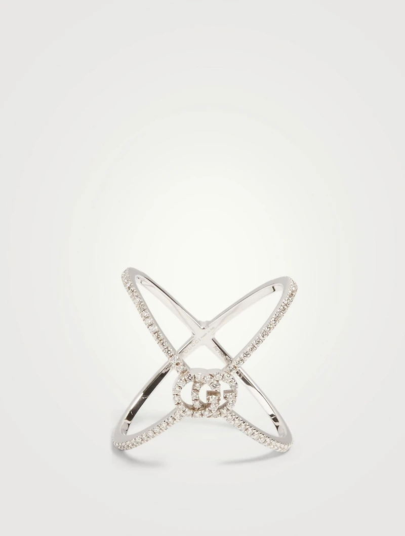 GG Running 18K White Gold X Ring With Diamonds