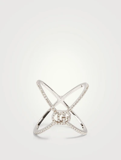 GG Running 18K White Gold X Ring With Diamonds