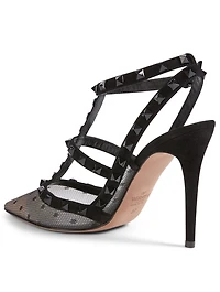 Rockstud 100 Mesh And Suede Caged Pumps