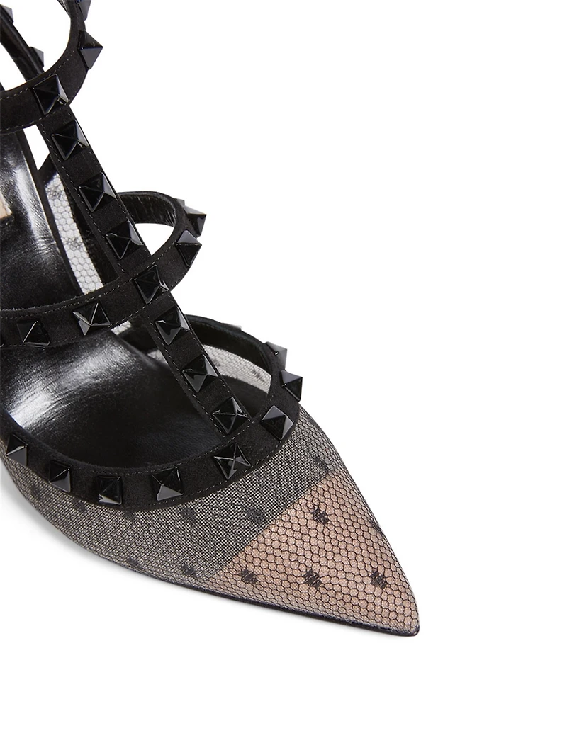 Rockstud 100 Mesh And Suede Caged Pumps