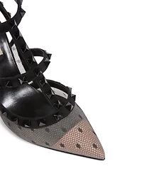 Rockstud 100 Mesh And Suede Caged Pumps