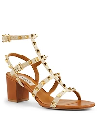 Rockstud Raffia Caged Heeled Sandal