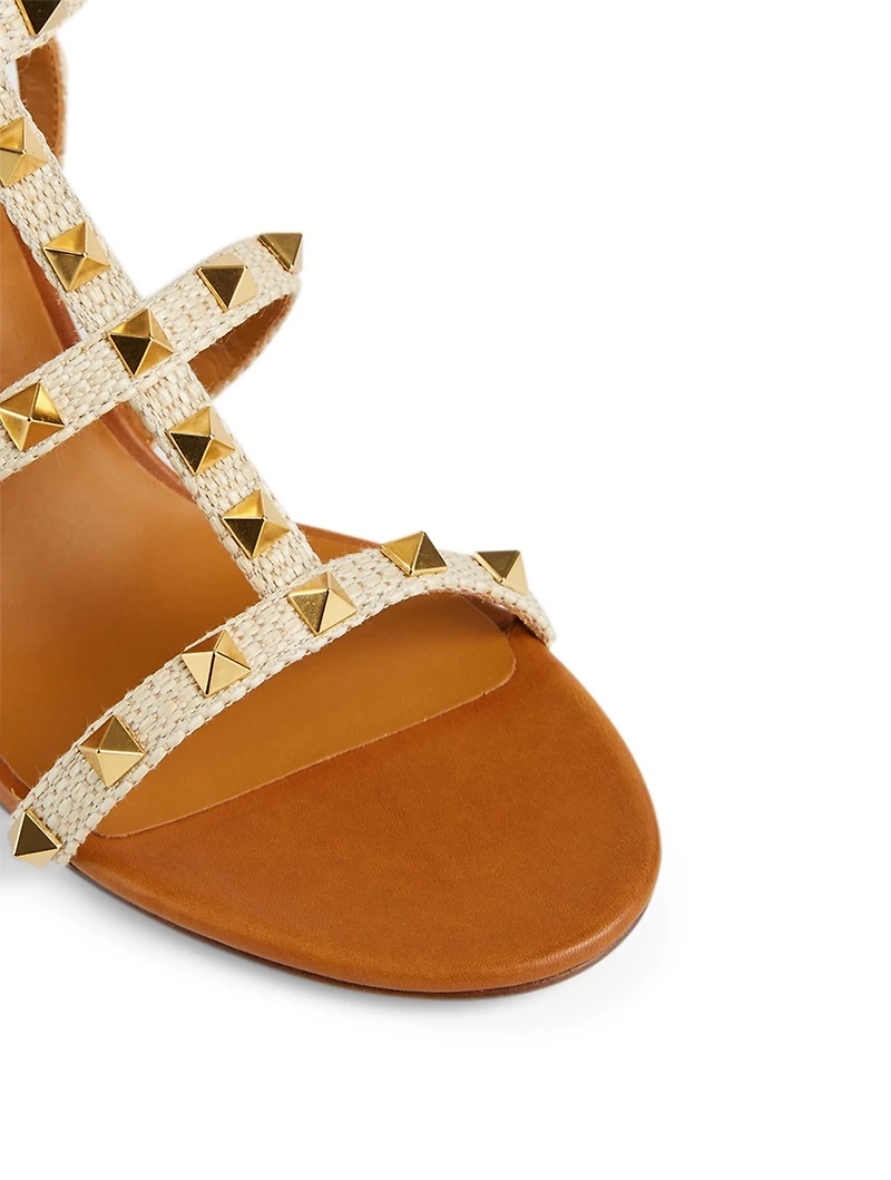 Rockstud Raffia Caged Heeled Sandal