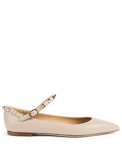 Rockstud Leather Mary Jane Ballet Flats