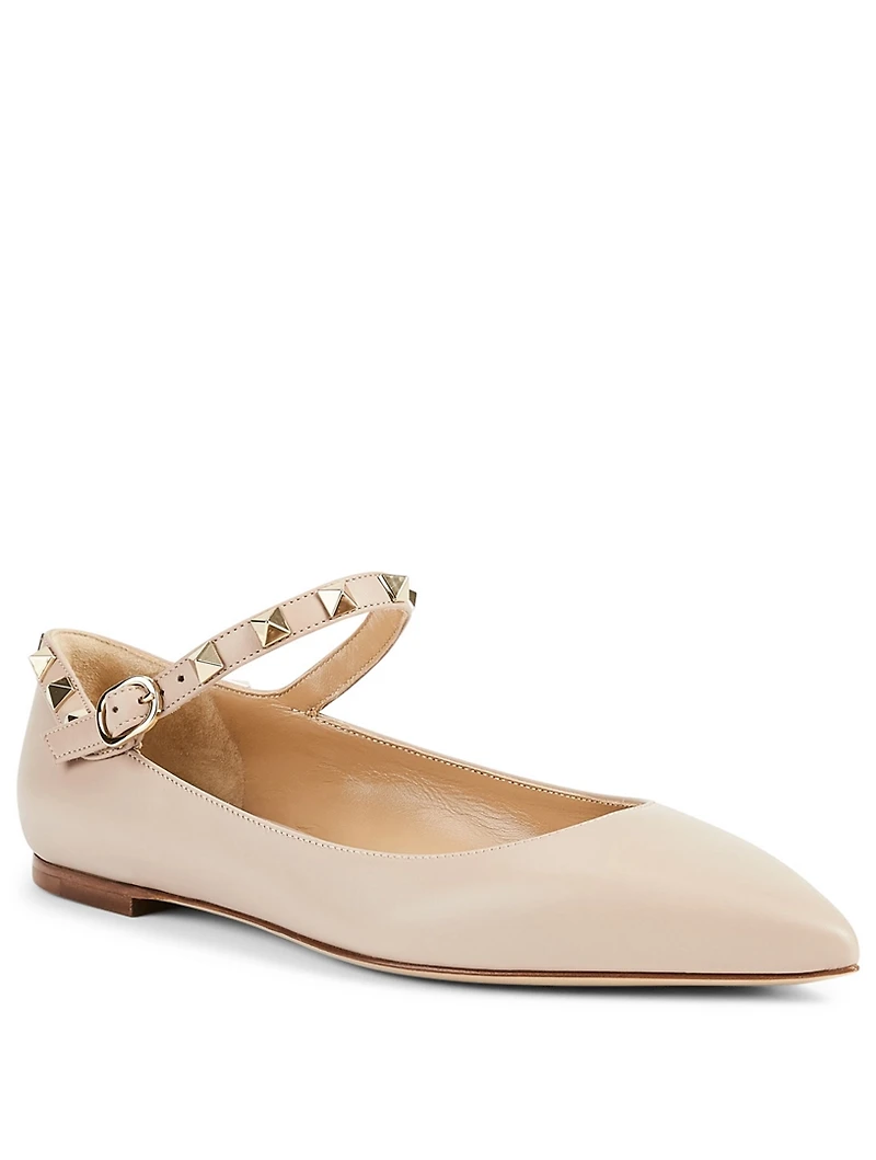 Rockstud Leather Mary Jane Ballet Flats