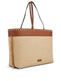 Rockstud Raffia And Leather Tote Bag