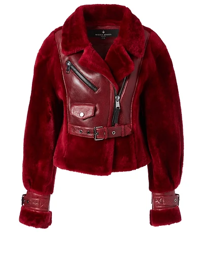 Victoria Cropped Shearling Biker Jacket