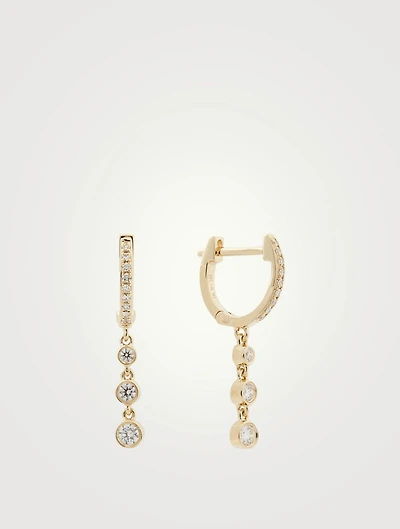 14K Gold Huggie Triple Bezel Drop Earrings With Diamonds