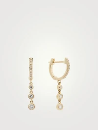 14K Gold Huggie Triple Bezel Drop Earrings With Diamonds