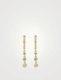 14K Gold Huggie Triple Bezel Drop Earrings With Diamonds