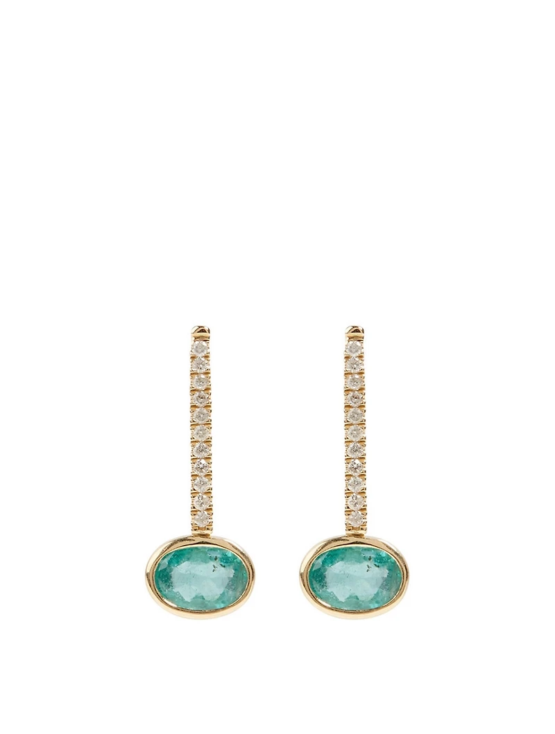 Oval Drop Earring With Emerald And Diamonds