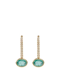 Oval Drop Earring With Emerald And Diamonds