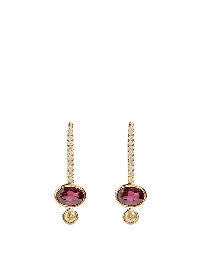 Oval Drop Earrings With Red Sapphire And Diamonds