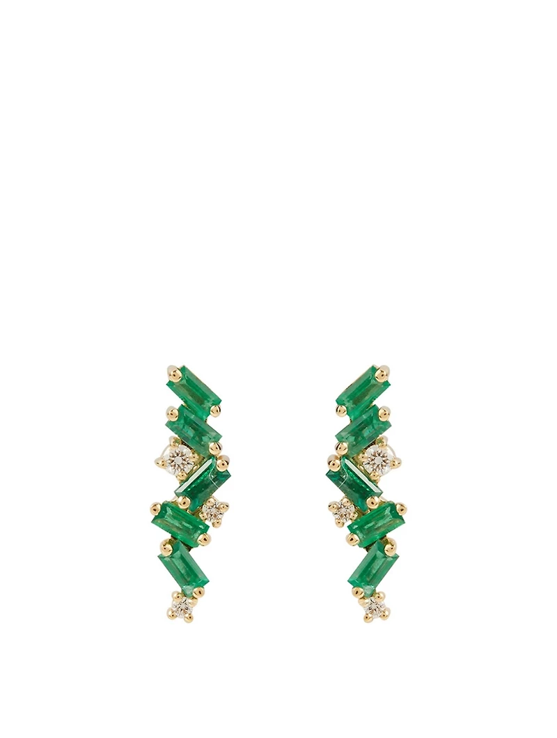 Rainbow Fireworks 18K Gold Earrings With Emeralds And Diamonds