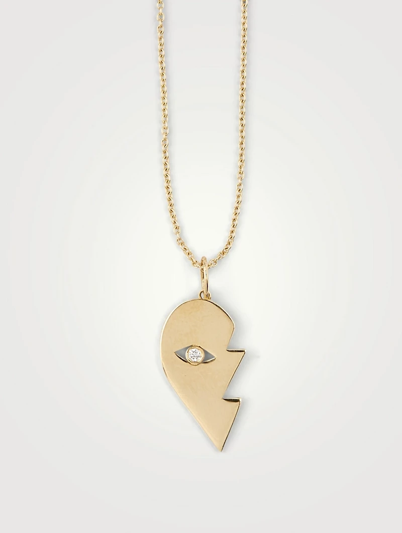 14K Gold Mizpah Left Evil Eye Heart Necklace With Diamonds