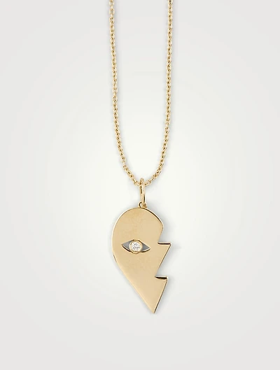 14K Gold Mizpah Left Evil Eye Heart Necklace With Diamonds