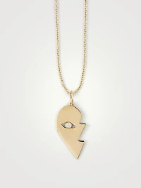 14K Gold Mizpah Left Evil Eye Heart Necklace With Diamonds