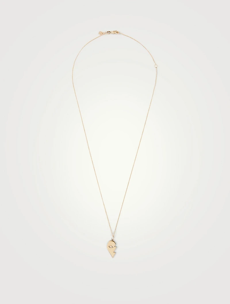 14K Gold Mizpah Left Evil Eye Heart Necklace With Diamonds