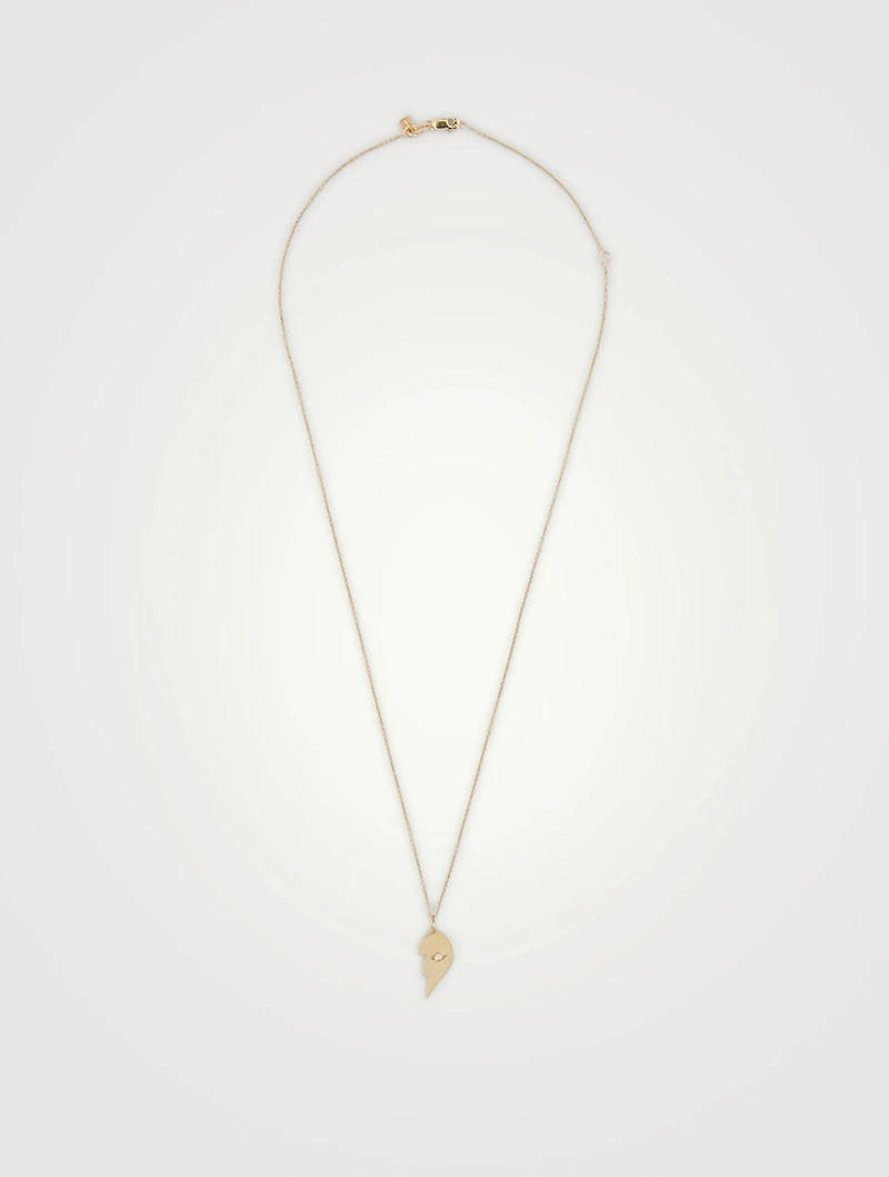 14K Gold Mizpah Right Evil Eye Heart Necklace With Diamonds