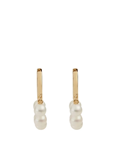 14K Gold Pearl Drop Huggie Hoop Earrings