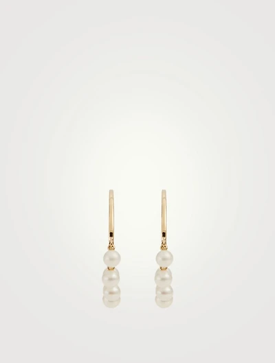Medium 14K Pearl Drop Hoop Earrings