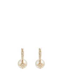 14K Gold Starburst Pearl Earrings With Diamonds