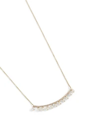 14K Gold Drop Bar Necklace With Diamonds And Pearls