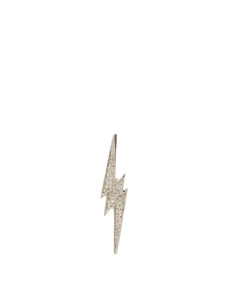 14K White Gold Lightning Bolt Stud Earring With Diamonds