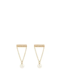 14K Gold Bar Earrings With Pearls And Diamonds