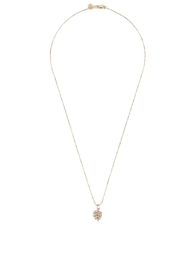Small 14K Gold Monstera Leaf Charm Necklace With Diamonds