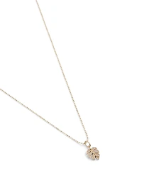Small 14K Gold Monstera Leaf Charm Necklace With Diamonds