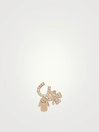 14K Gold Luck And Protection Right Stud Earring With Diamonds