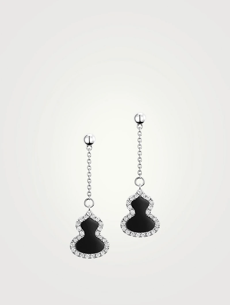 Petite Wulu 18K White Gold Drop Earrings With Onyx And Diamonds