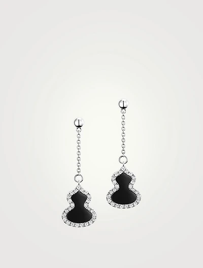 Petite Wulu 18K White Gold Drop Earrings With Onyx And Diamonds