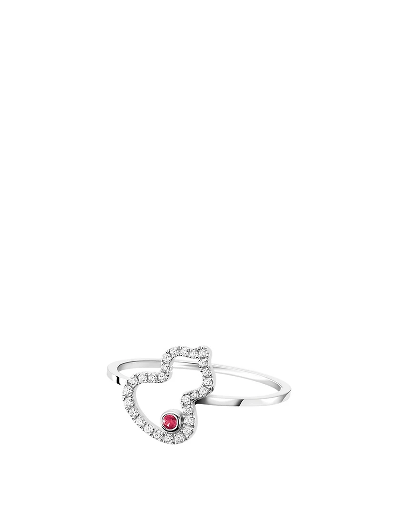 Petite Wulu 18K White Gold Ring With Diamonds And Ruby